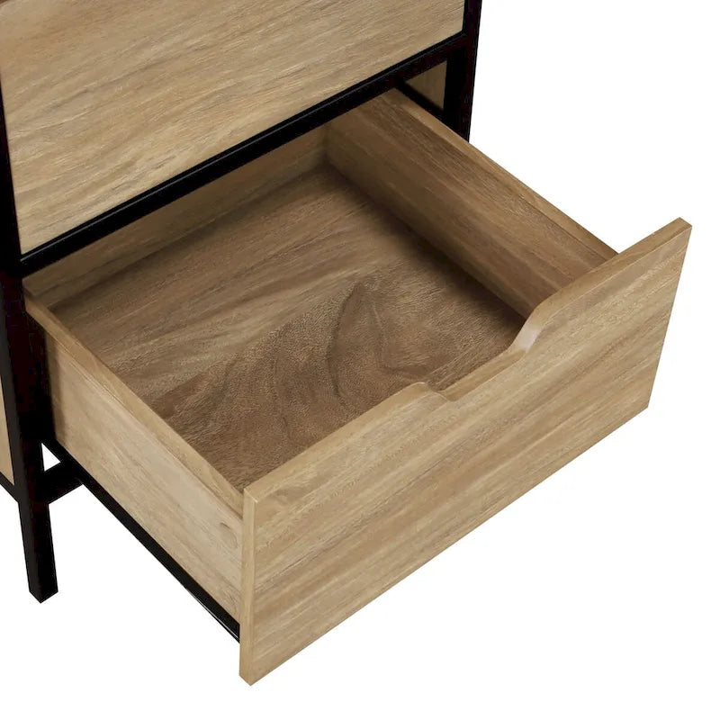 Cabinet de rangement d'appoint contemporain avec 3 tiroirs, chêne/blanc, avec cadre en acier, entièrement assemblé