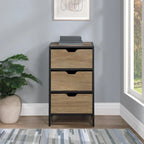 Cabinet de rangement d'appoint contemporain avec 3 tiroirs, chêne/blanc, avec cadre en acier, entièrement assemblé