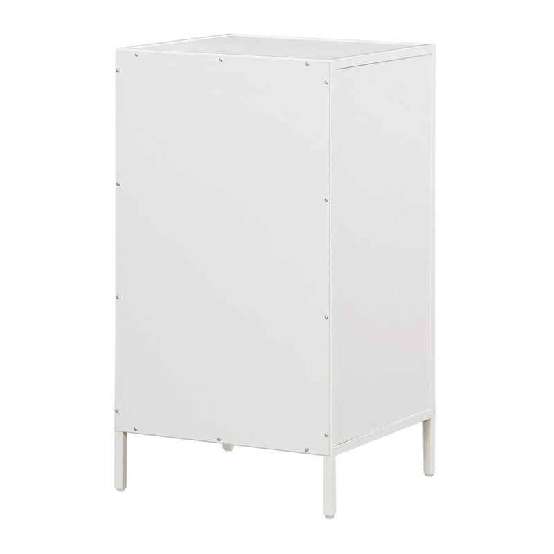 Cabinet de rangement d'appoint contemporain avec 3 tiroirs, chêne/blanc, avec cadre en acier, entièrement assemblé