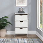 Cabinet de rangement d'appoint contemporain avec 3 tiroirs, chêne/blanc, avec cadre en acier, entièrement assemblé