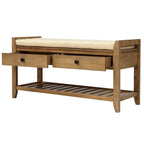 Banc de rangement d'entrée bleu/noyer avec coussin, 2 tiroirs et étagère à chaussures, 2 places
