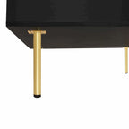 Table basse carrée à 2 tiroirs et 2 plateaux, moderne, laquée noire et blanche, avec pieds dorés