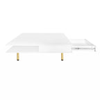 Table basse carrée à 2 tiroirs et 2 plateaux, moderne, laquée noire et blanche, avec pieds dorés