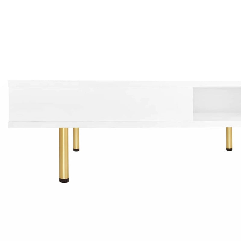 Table basse carrée à 2 tiroirs et 2 plateaux, moderne, laquée noire et blanche, avec pieds dorés