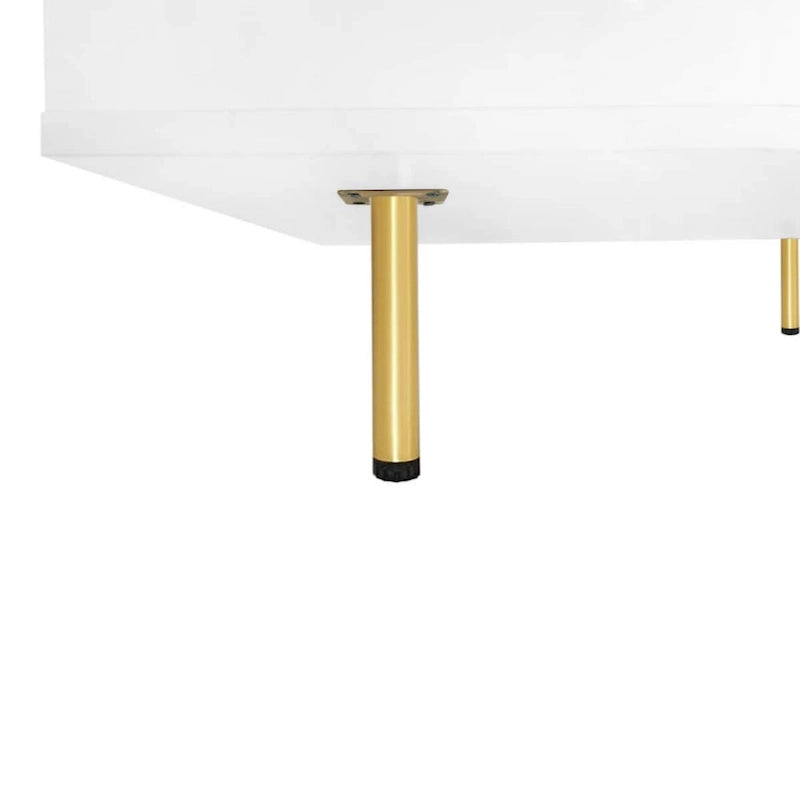Table basse carrée à 2 tiroirs et 2 plateaux, moderne, laquée noire et blanche, avec pieds dorés