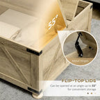 Table basse carrée à plateau relevable de style campagnard, blanc antique/naturel, avec rangement caché et pieds en pin