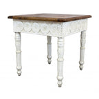 Table d'appoint carrée en bois massif vieilli rustique ivoire et marron, 61 cm