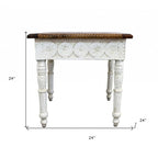 Table d'appoint carrée en bois massif vieilli rustique ivoire et marron, 61 cm
