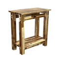 Table d'appoint en bois d'acacia massif, naturel/acajou, avec étagère inférieure et pieds réglables