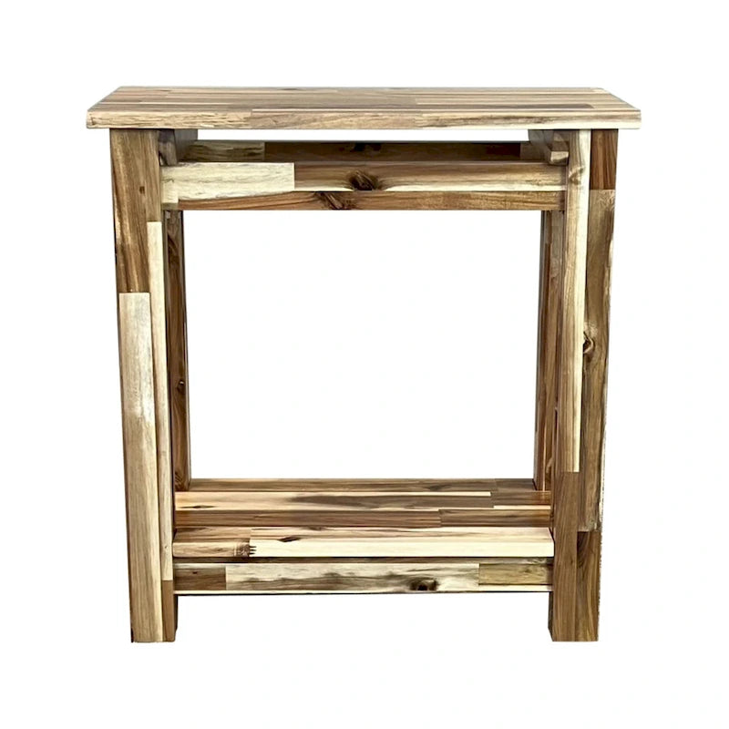 Table d'appoint en bois d'acacia massif, naturel/acajou, avec étagère inférieure et pieds réglables