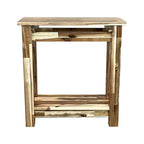 Table d'appoint en bois d'acacia massif, naturel/acajou, avec étagère inférieure et pieds réglables