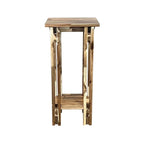 Table d'appoint en bois d'acacia massif, naturel/acajou, avec étagère inférieure et pieds réglables