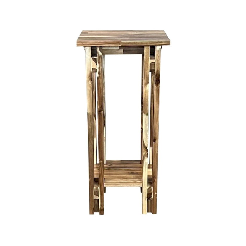 Table d'appoint en bois d'acacia massif, naturel/acajou, avec étagère inférieure et pieds réglables