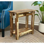 Table d'appoint en bois d'acacia massif, naturel/acajou, avec étagère inférieure et pieds réglables