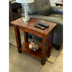 Table d'appoint en bois d'acacia massif, naturel/acajou, avec étagère inférieure et pieds réglables