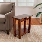 Table d'appoint en bois d'acacia massif, naturel/acajou, avec étagère inférieure et pieds réglables