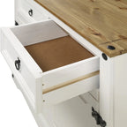 Buffet compact style cottage, blanc antique, pin massif, 2 tiroirs et 2 portes