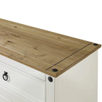 Buffet compact style cottage, blanc antique, pin massif, 2 tiroirs et 2 portes