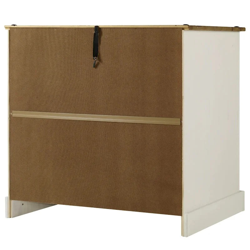 Buffet compact style cottage, blanc antique, pin massif, 2 tiroirs et 2 portes