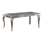 Table de salle à manger extensible avec insert en verre, Argent Champagne, Style Transitionnel, 6 places