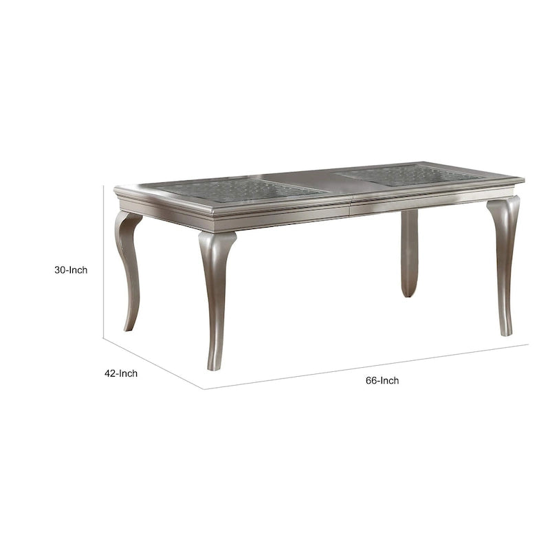 Table de salle à manger extensible avec insert en verre, Argent Champagne, Style Transitionnel, 6 places