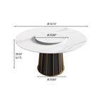 Table à manger ronde moderne en pierre frittée, base blanche / noire et or, plateau tournant optionnel, pour 4-6 personnes