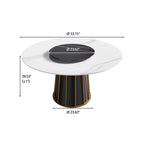Table à manger ronde moderne en pierre frittée, base blanche / noire et or, plateau tournant optionnel, pour 4-6 personnes