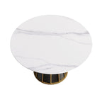 Table à manger ronde moderne en pierre frittée, base blanche / noire et or, plateau tournant optionnel, pour 4-6 personnes