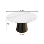 Table à manger ronde moderne en pierre frittée, base blanche / noire et or, plateau tournant optionnel, pour 4-6 personnes