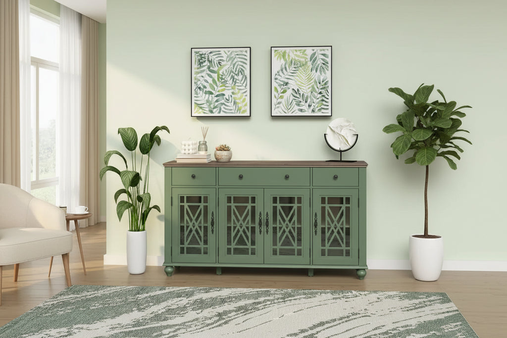 63 Vintage Style Kitchen Accent Buffet Sideboard Cabinet w/ Drawers - 63 in Width