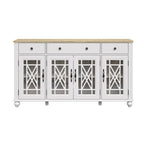 Meuble buffet style vintage, Blanc cassé / Vert / Bleu marine, 3 tiroirs et 4 portes vitrées