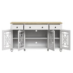 Meuble buffet style vintage, Blanc cassé / Vert / Bleu marine, 3 tiroirs et 4 portes vitrées
