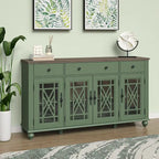 Meuble buffet style vintage, Blanc cassé / Vert / Bleu marine, 3 tiroirs et 4 portes vitrées