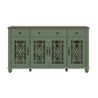 Meuble buffet style vintage, Blanc cassé / Vert / Bleu marine, 3 tiroirs et 4 portes vitrées
