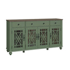 Meuble buffet style vintage, Blanc cassé / Vert / Bleu marine, 3 tiroirs et 4 portes vitrées