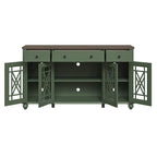 Meuble buffet style vintage, Blanc cassé / Vert / Bleu marine, 3 tiroirs et 4 portes vitrées