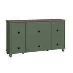 Meuble buffet style vintage, Blanc cassé / Vert / Bleu marine, 3 tiroirs et 4 portes vitrées
