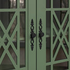 Meuble buffet style vintage, Blanc cassé / Vert / Bleu marine, 3 tiroirs et 4 portes vitrées