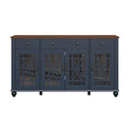 Meuble buffet style vintage, Blanc cassé / Vert / Bleu marine, 3 tiroirs et 4 portes vitrées