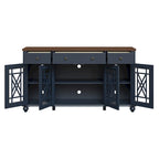 Meuble buffet style vintage, Blanc cassé / Vert / Bleu marine, 3 tiroirs et 4 portes vitrées
