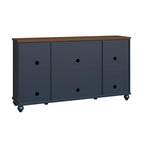 Meuble buffet style vintage, Blanc cassé / Vert / Bleu marine, 3 tiroirs et 4 portes vitrées