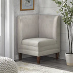Chaise d'angle style ferme moderne, tissu rayé aspect lin, pieds en noyer, individuelle