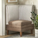 Chaise d'angle style ferme moderne, tissu rayé aspect lin, pieds en noyer, individuelle