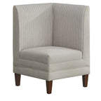 Chaise d'angle style ferme moderne, tissu rayé aspect lin, pieds en noyer, individuelle