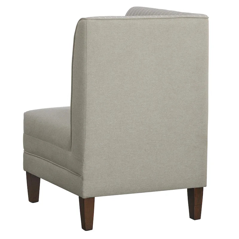 Chaise d'angle style ferme moderne, tissu rayé aspect lin, pieds en noyer, individuelle