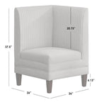 Chaise d'angle style ferme moderne, tissu rayé aspect lin, pieds en noyer, individuelle