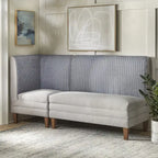 Chaise d'angle style ferme moderne, tissu rayé aspect lin, pieds en noyer, individuelle