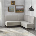 Chaise d'angle style ferme moderne, tissu rayé aspect lin, pieds en noyer, individuelle