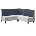Chaise d'angle style ferme moderne, tissu rayé aspect lin, pieds en noyer, individuelle