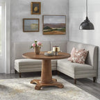 Chaise d'angle style ferme moderne, tissu rayé aspect lin, pieds en noyer, individuelle